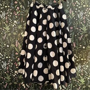 Vintage 80s 90s Louis Feraud Black Midi Skirt with White Polka Dots